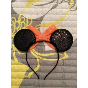NWOT Disney Minnie Mouse Black Orange Halloween Pumpkin Lightweight Sequin Ears thumbnail 2