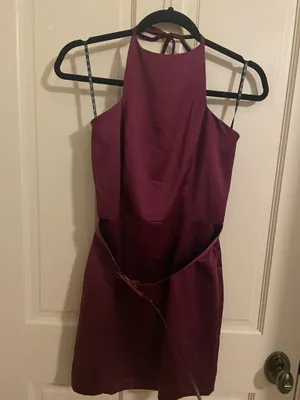 Women’s Purple Halter Neck Belted Mini Dress thumbnail 3