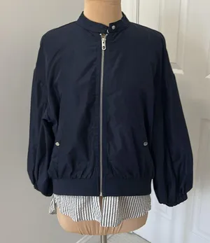 Zara Basic Navy Shirtail Windbreaker Jacket thumbnail 1
