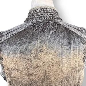 Vintage Gray Embroidered‎ Beaded Mandarin Collar Boho Vest Artisan Western Layer thumbnail 11