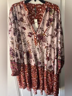 Anthropologie NEW NWT Asymmetrical Mini Dress Size XL Women’s Colorful Floral thumbnail 3
