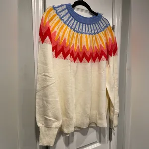NWT French Connection Colorful Cream Fair Isle Knit Sweater Crew Neck Size XL thumbnail 3