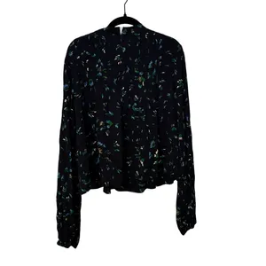 Ganni Black Blue Floral Mock Neck Pleated Crepe Top Blouse Size EU 42 US Large thumbnail 4