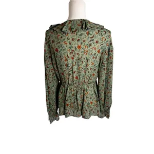 Reformation Wyn Floral Ruffled Top in green 4 thumbnail 5