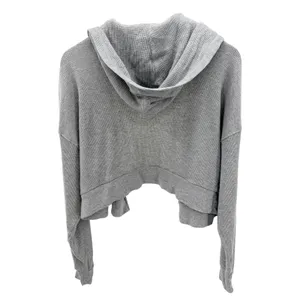 Aritzia Tna Gray Waffle Knit Cropped Zip Hoodie Size 2 AS IS Missing Zipper Pull thumbnail 7
