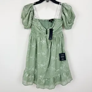 Lulus Cutest Icon Sage Green Embroidered Off-the-Shoulder Mini Dress Small NWT thumbnail 5