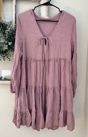 Altar'd State Tiered Ruffle Lilac Easter Spring Swing Dress Tie Front Boho‎ Sz M thumbnail 1