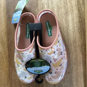 GroundWork Garden Clogs Womens 7 Chicken Print Peach Slip On Shoes Waterproof thumbnail 2
