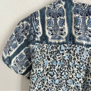 Lucky Brand Mixed Print Tie Front Button Blue Floral Top XS thumbnail 6
