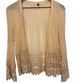 Free People FP One Open Front Lace Crochet Cardigan Peach Orange Size Small thumbnail 1