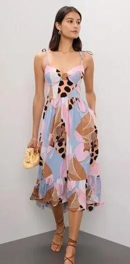 Hutch Arielle Maxi Spaghetti Strap Dress in Peri Floral Geo pink blue sz 8 thumbnail 1