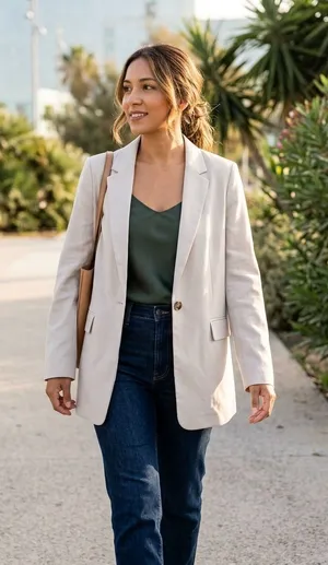 Uniqlo Women's Cream Single-Button Blazer thumbnail 1