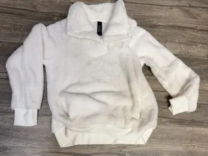 Mondetta Women’s Ivory Plush Sherpa Quarter Zip Pullover Sweater Size M thumbnail 4