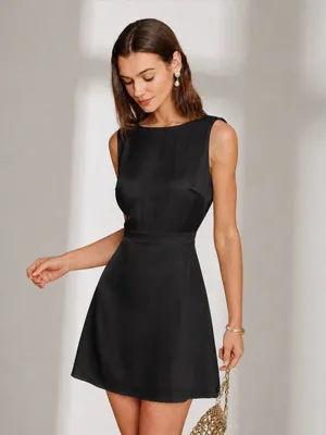 Rihoas Black Boat Neck Pearl A-Line Mini Dress thumbnail 3