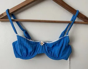 NWT Solid & Striped XS Daphne Luxe Ribbed Bikini Top Marina Blue thumbnail 1
