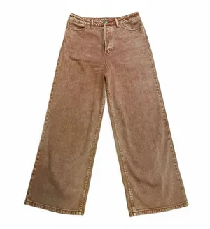 Free People Wales High Rise Wide Leg Cropped Faded Button Fly Jeans Size 28 thumbnail 3