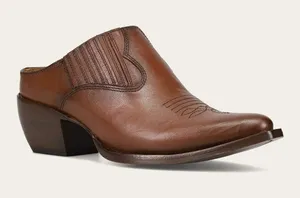Frye Sacha Brown Leather Western Mule Booties Cowgirl Shoes Size 7 thumbnail 1