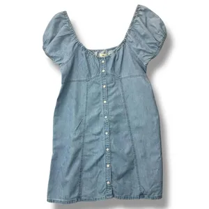 Madewell Puff Sleeve Babydoll Denim Mini Dress Blue Size 14 Western Prairie‎ thumbnail 2