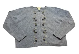 ✨🌼 VTG Eddie Bauer Lambswool Embroidered Grannycore Floral Cardigan XL Tall 🌼✨ thumbnail 1