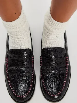 NWOT Free People Blanket Stitch Loafers in Black thumbnail 2
