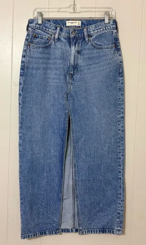 Abercrombie & Fitch High Rise Denim Midi Maxi Skirt Front Slit Size 27 / 4 thumbnail 1