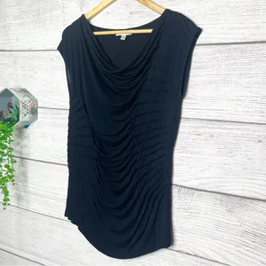 Vintage KENAR Black Cowl Neck Cap Sleeve Shirred Drape Blouse Top Size Small thumbnail 7