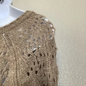 American Eagle Tan Sweater Large Wool Blend Open Knit Autumn Fall Earthy Neutral thumbnail 6