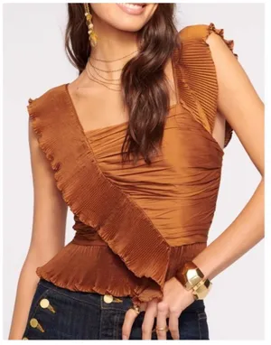 Ramy Brook Kathy Ruffle Peplum Top in Copper BNWTS $325.00 thumbnail 1