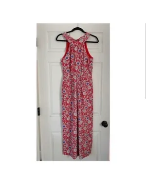 Loft Red Floral Jumpsuit Halter Neck thumbnail 4
