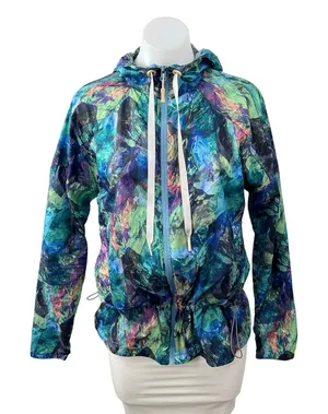 Asics Studio Womens Multicolor Abstract Hoodie Anorak Windbreaker Coat Jacket XS thumbnail 1