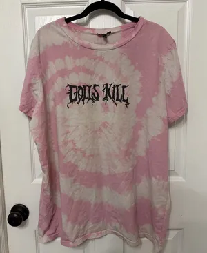 Dolls Kill tie dye spell out graphic tshirt size‎ large pink white thumbnail 1
