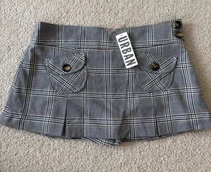 Urban Outfitters School Girl Plaid Gray Skort y2k patch pocket pleats thumbnail 1