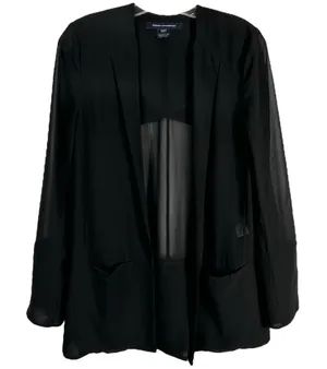 French Connection‎ Size 2 Blazer Jacket Shrug Semi Sheer Black Open Chiffon 1286 thumbnail 1