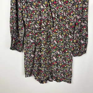 Ann Taylor Loft Ditsy Dark Floral Black Long Balloon Sleeve Romper Size Medium thumbnail 3