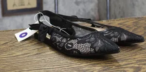 A New Day Womens London Lace Sling Back Bow Flats 94303521 Black 6M thumbnail 1