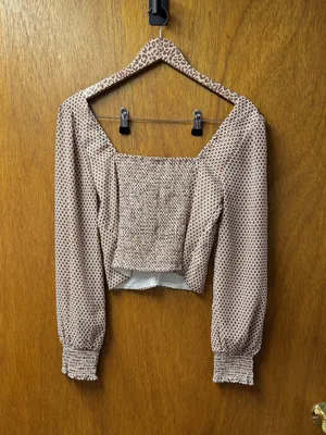 Abercrombie & Fitch A&F Long Puff Sleeve V-Neck Blouse Top Brown Medium NEW NWT thumbnail 11