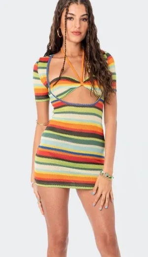 Edikted Multi Color Striped Dress thumbnail 1