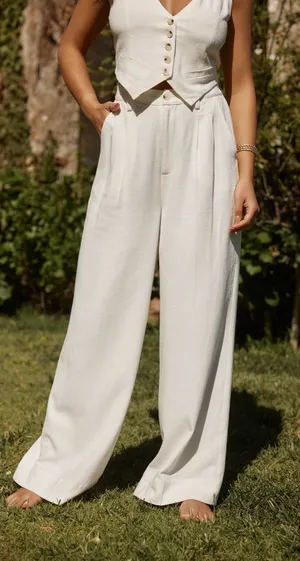 12th Tribe High Waist Wide Leg Off White Trouser Size S Bridal Corporate Spring thumbnail 1