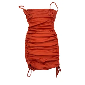 Oh Polly - Ain't So Basic Ruched Bodycon Mini Dress in Orange thumbnail 3