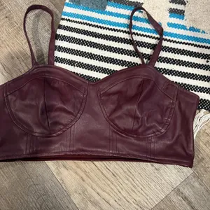 Future Collective Strappy Tiny Crop‎ Top Women's Size S Berry Faux Leather thumbnail 3