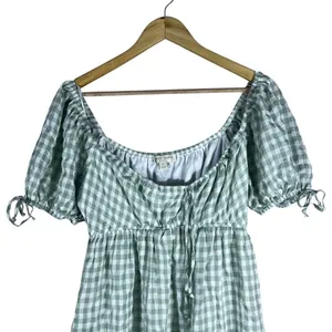 Thirty Thirty LA Gingham Puff Sleeve Ruffle Mini Dress Green Cottagecore Size L thumbnail 2