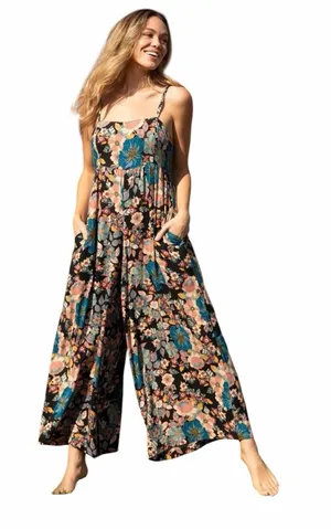 Natural Life - Bailey Wide Leg Jumpsuit Pink Petunia Floral Sz XS thumbnail 1