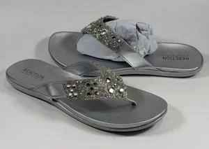 Kenneth‎ Cole REACTION Size-10M Women's Glam-Athon Thong Sandal Silver thumbnail 1