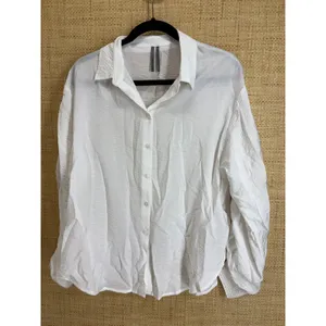 Anthropologie Ruched Sleeve Smocked Cuff Button Down Shirt Women Medium White thumbnail 2