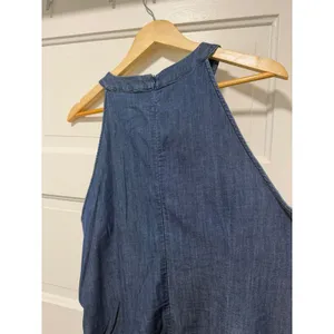 Banana Republic Blue Denim Halter Dress Ruffle Bow Shift Pockets Sleeveless thumbnail 8