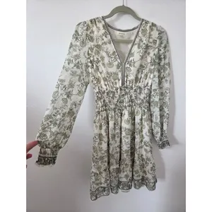 Max Studio Green Floral Dress Milkmaid Smock Flirty Vacation Travel Cottagecore thumbnail 9