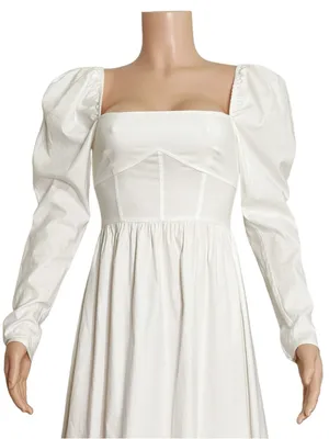 REFORMATION Luce Long Sleeves Cotton Poplin Midi Dress, White, 0 (US) thumbnail 4