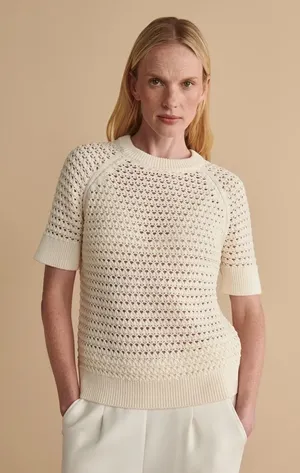 Varley Alva Knit Short Sleeve Sweater in Egret Size Medium thumbnail 1