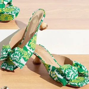 Antonio Melani Alora Royal Palm Print Bow Detail Slide Sandal Kitten Heels thumbnail 1