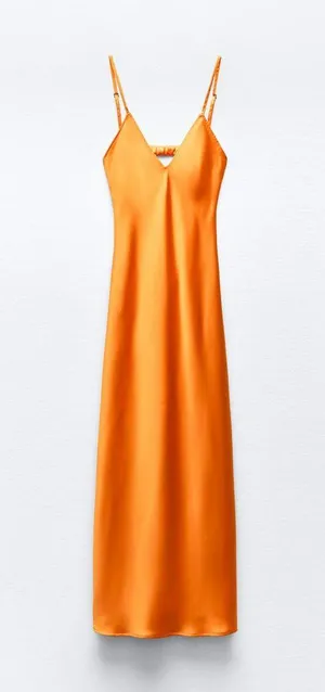 Zara dress maxi midi hot orange satin effect wedding party cocktail thumbnail 9